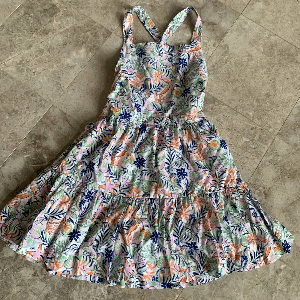 NEW Polo Ralph Lauren Tropical Print Linen Cotton Dress Girl's 16 Sleeveless